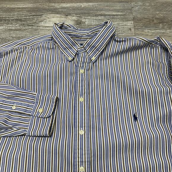 Vintage Y2K Ralph Lauren Blue Striped Mens 2XLT Classic Fit Button Down Shirt - Picture 1 of 9